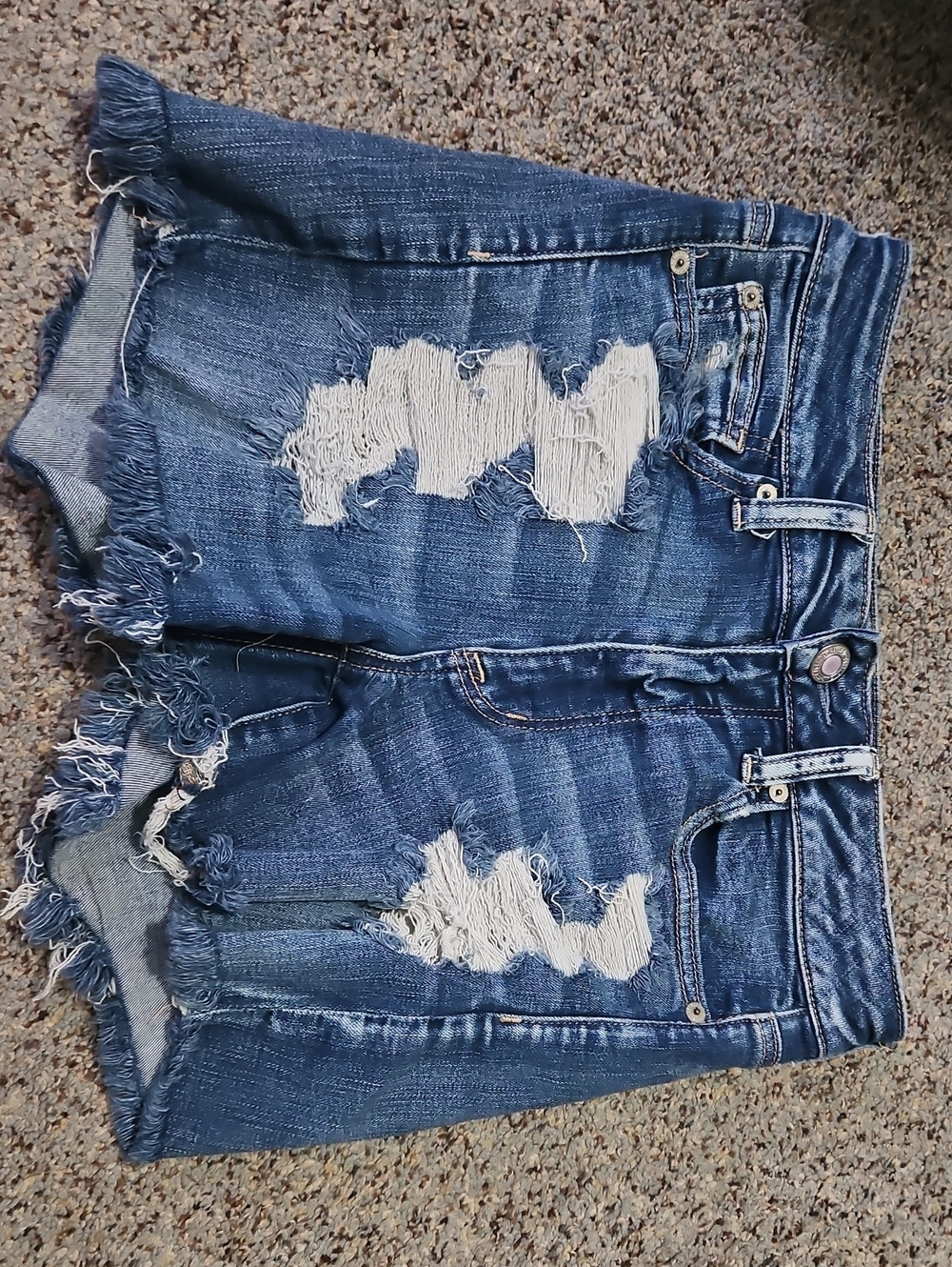 American Eagle Outfitters Ripped Frayed Hem Denim Shorts - Dark Blue